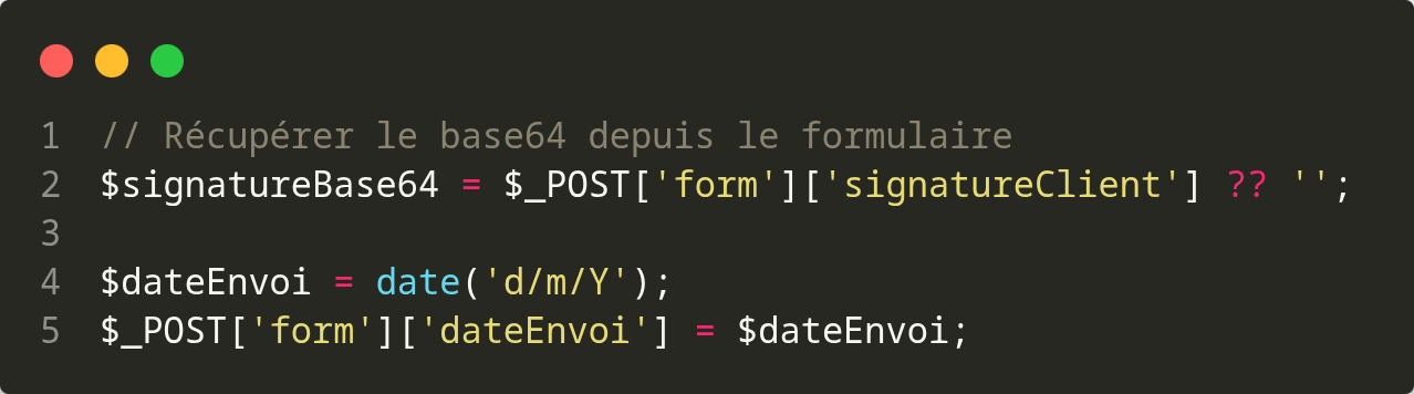 Code php pour récupérer la signature en base64 et l'injecter dans le template HTML du PDF